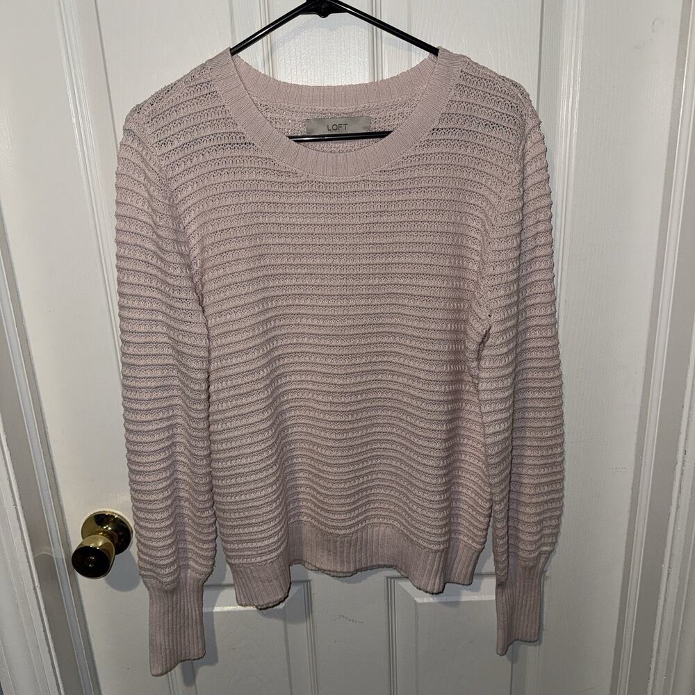 LOFT Pink Cotton Blend Rib-Knit Crewneck Long Sleeve Pullover Sweater Size M